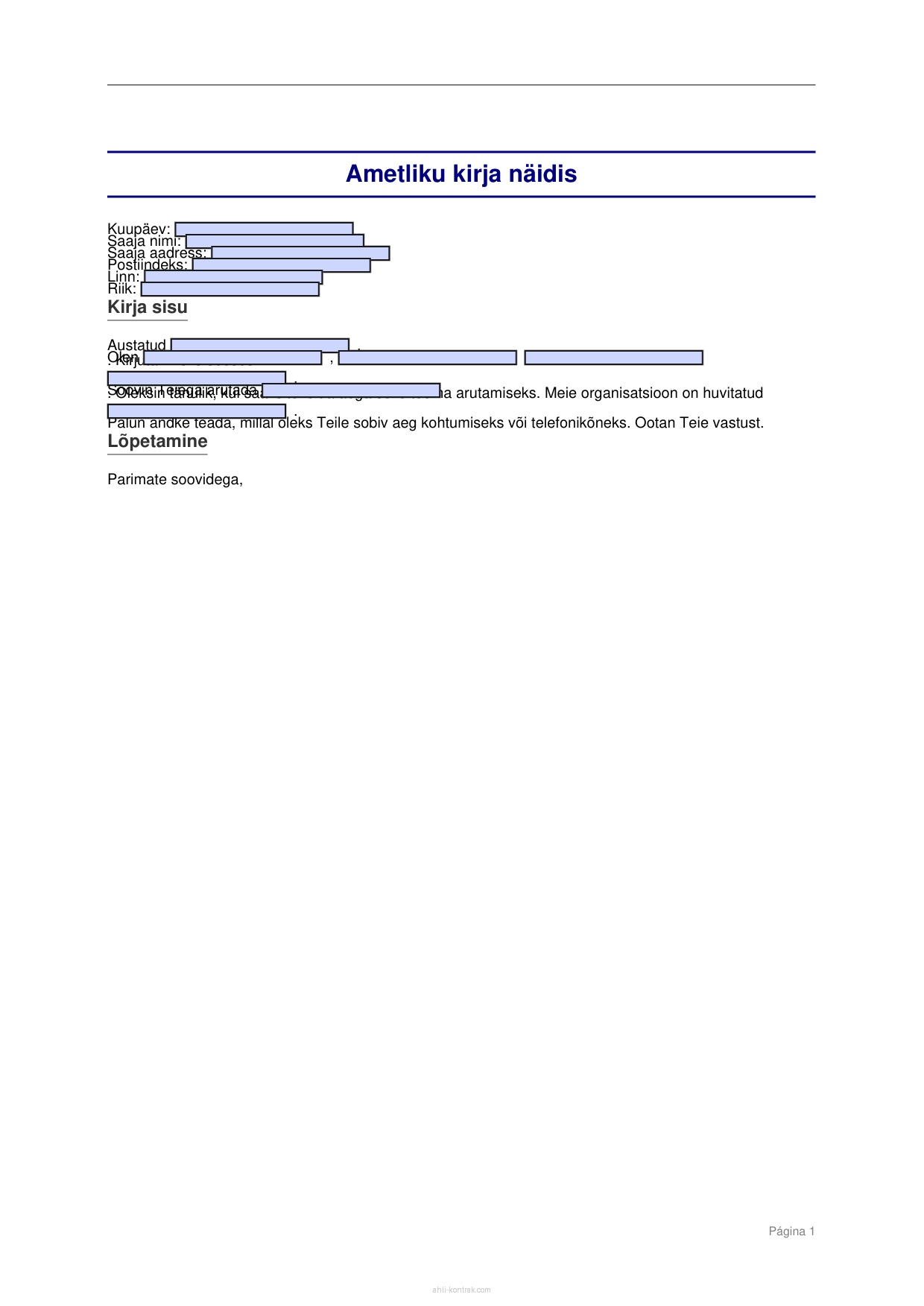 Ametliku Kirja N idis WORD Ja PDF Tasuta Ametliku Kirja N idis WORD Ja PDF Tasuta
